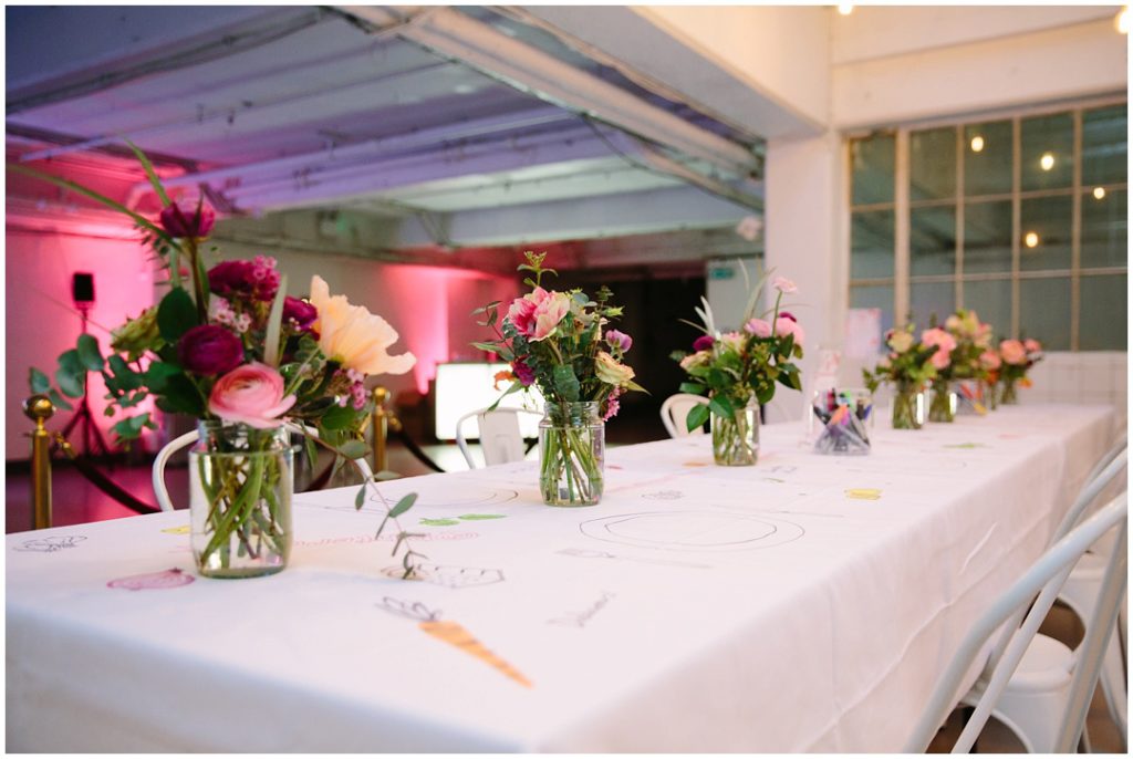 Table with flowers at the Vinyl Factory event space