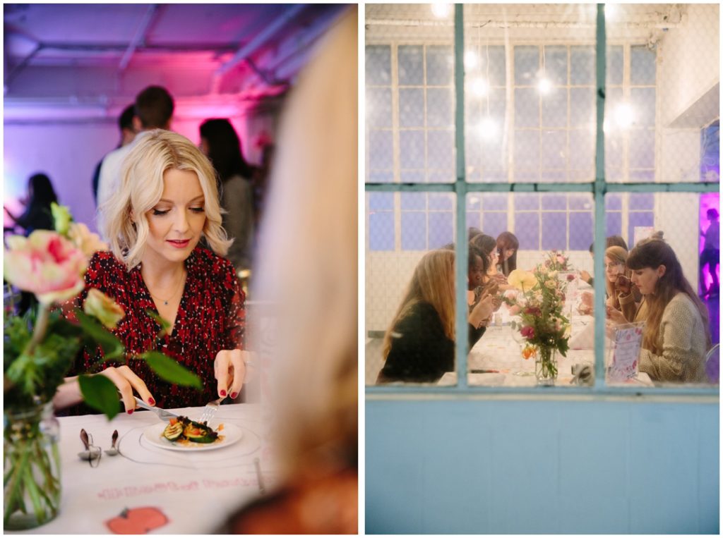 Event photographer captures Lauren Laverne trying food at the Pinterest Food Awards at the Vinyl Factory