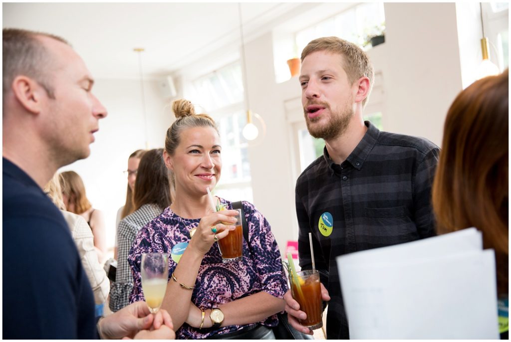 Event Photography - Guests enjoying themselves at the Pinterest Interiors Awards Brunch at Bourne and Hollingsworth Buildings 