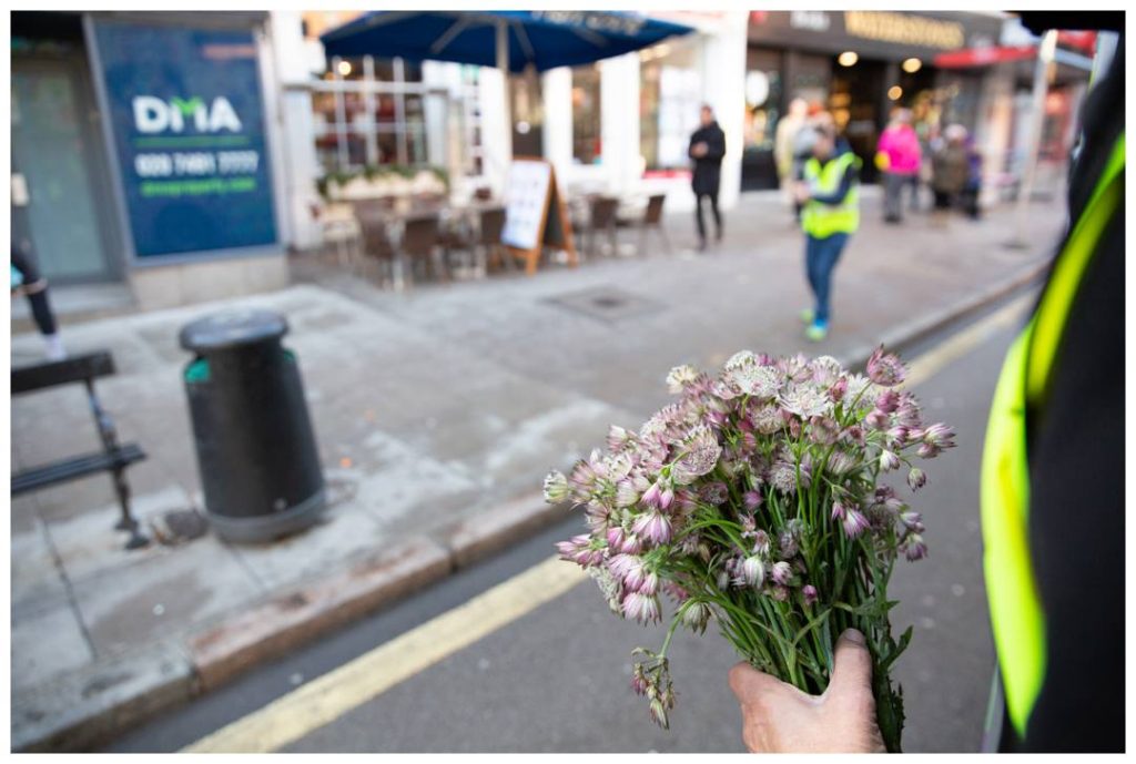 Close up of flowers to be given to strangers in London