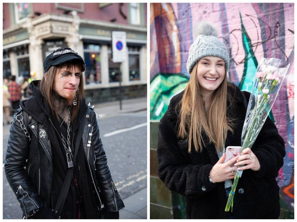 Camden punk and young woman holding her flowers