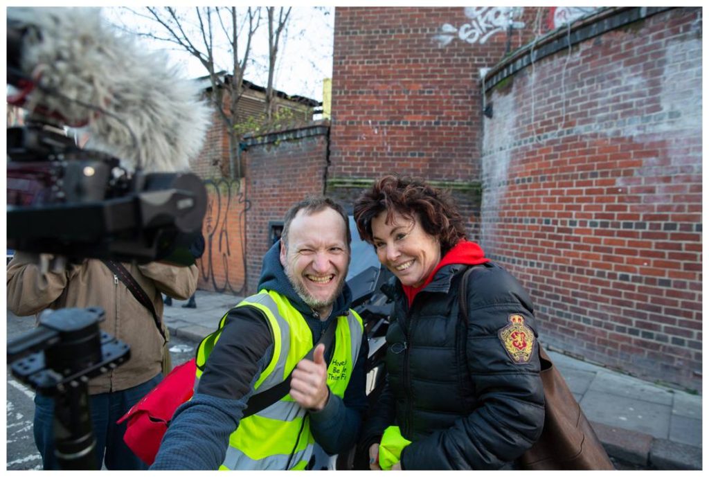 Camera man taking selfie with Ruby Wax