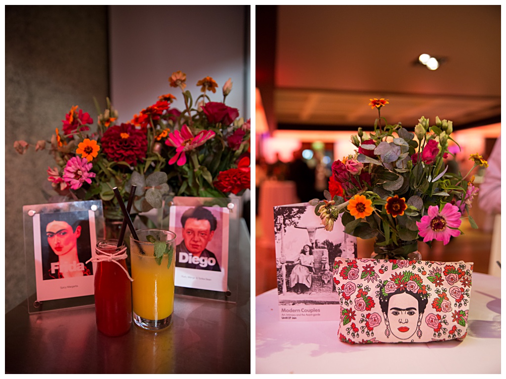 Frida Kahlo and Diago Barbican exhibition signs and flowers 