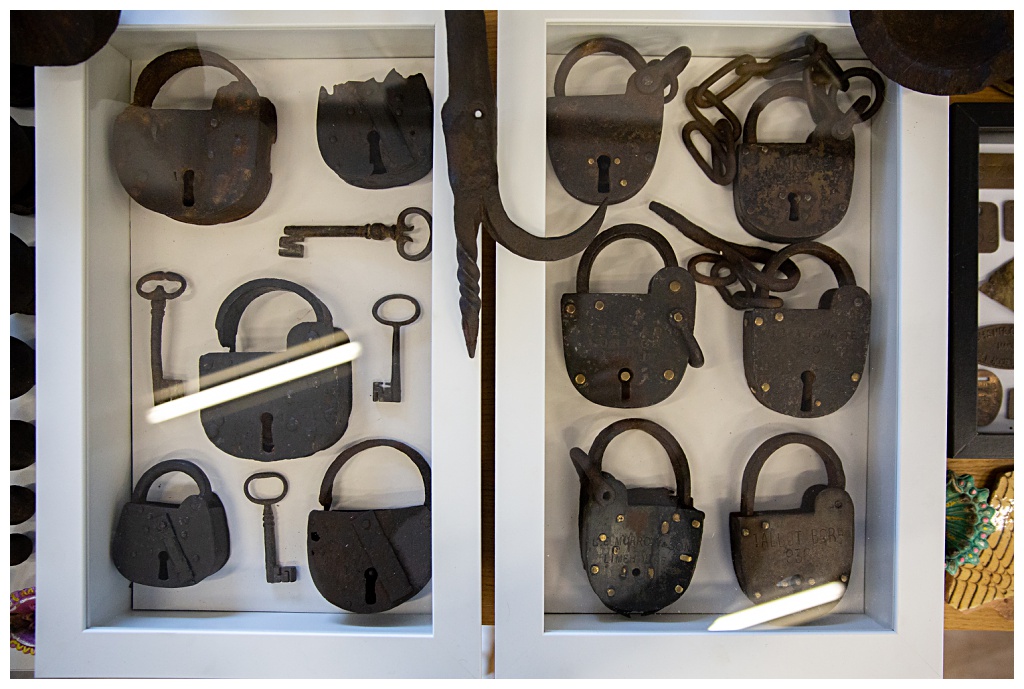 Tate Modern Bankside exhibit with old padlocks and keys